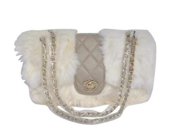 7A Replica Chanel Rabbit Hair Flap Bag A49155 Off-White